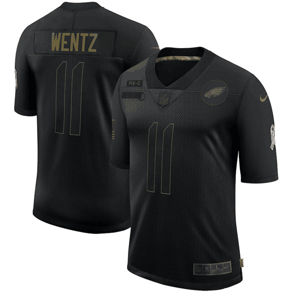 Men's Philadelphia Eagles #11 Carson Wentz Black NFL 2020 Salute To Service Limited Stitched Jersey Men's Philadelphia Eagles #11 Carson Wentz Black NFL 2020 Salute To Service Limited Stitched Jersey